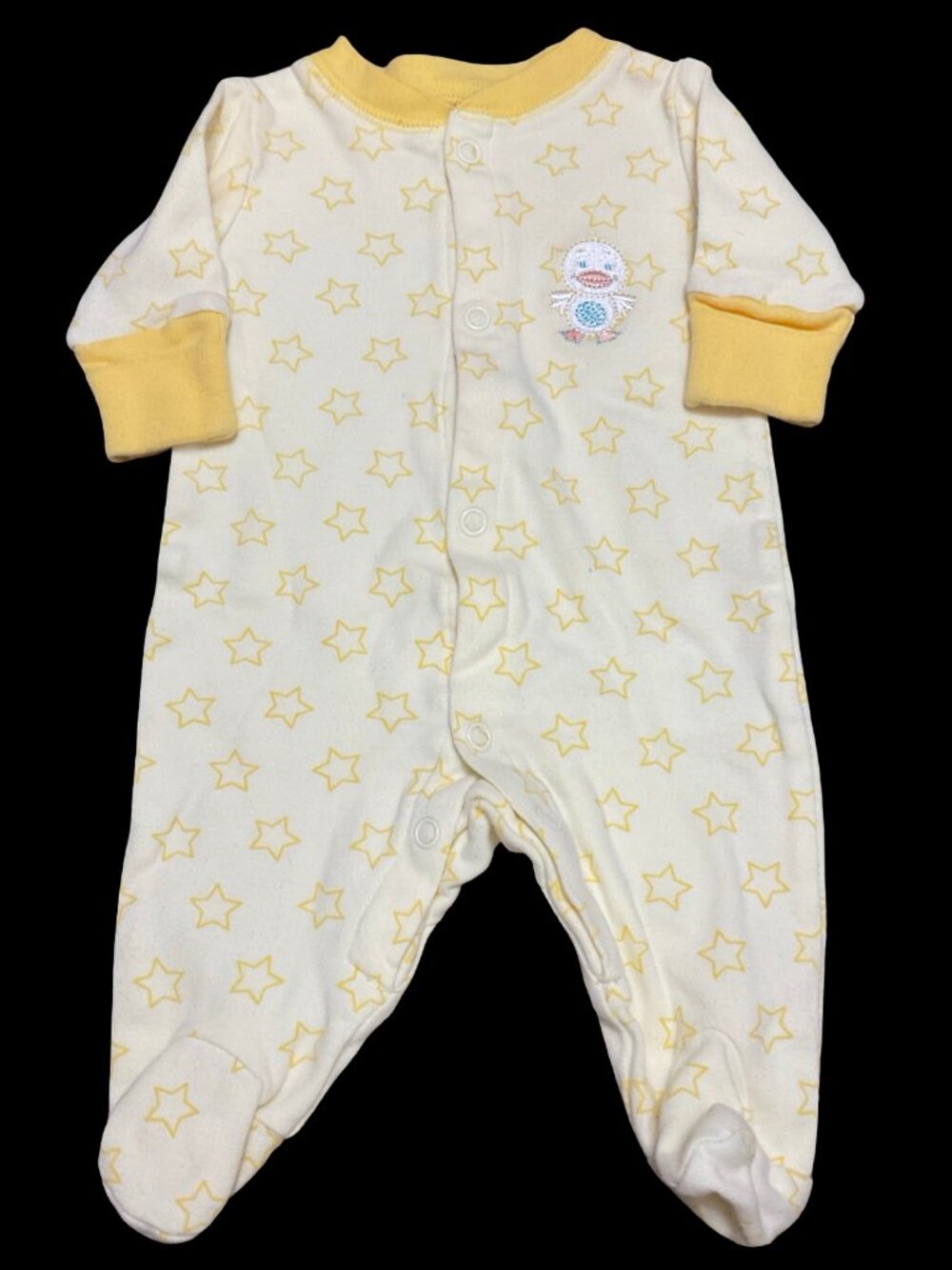 👣 10/$25 - Yellow Star Print Sleeper w/ Duckie Embroidery